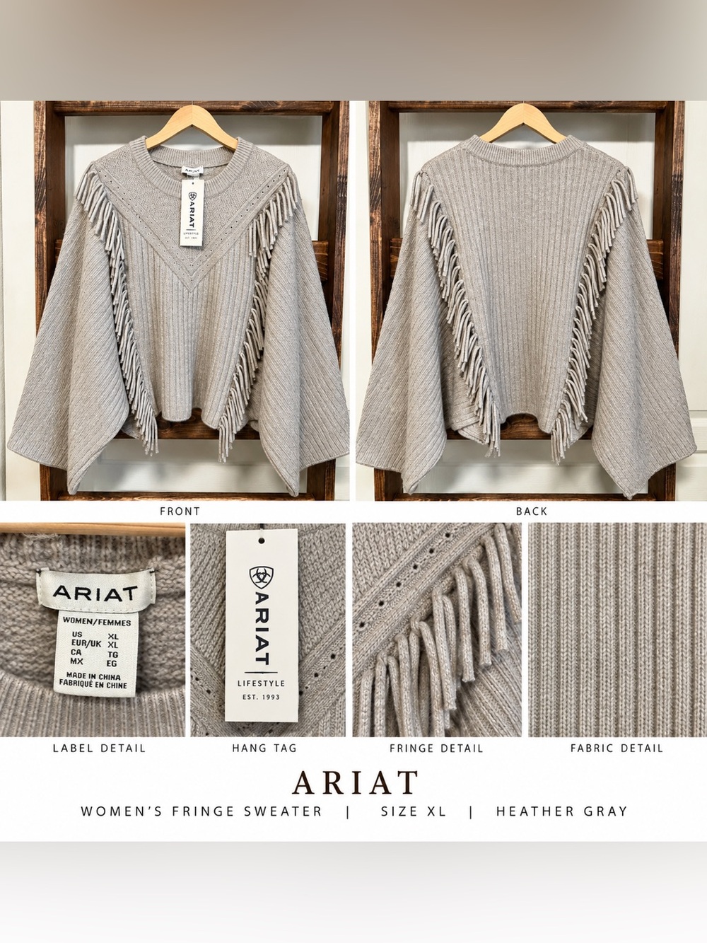 Ariat Taupe Fringe Poncho Sweater